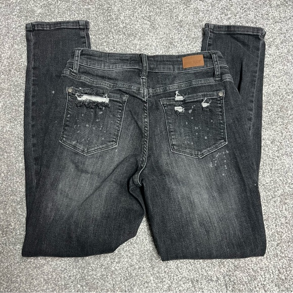 Judy Blue Jeans 5 27 Black Wash Boyfriend Fit Destroyed Bleach Splattered - Picture 9 of 9